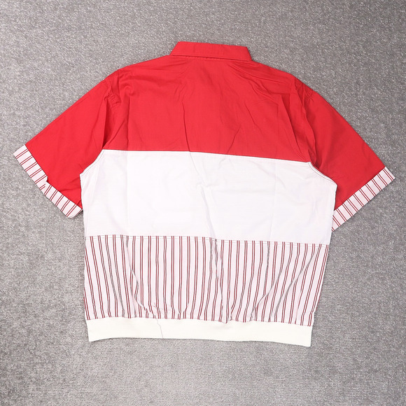 VTG 80s 90s Award Deadstock Large Red White Striped Short Sleeve Collared Shirt - Picture 2 of 11